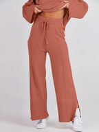 Womens Oversized Knit Sweater Set Wide Leg Pant Cozy Lounge Matching Pajama Sets