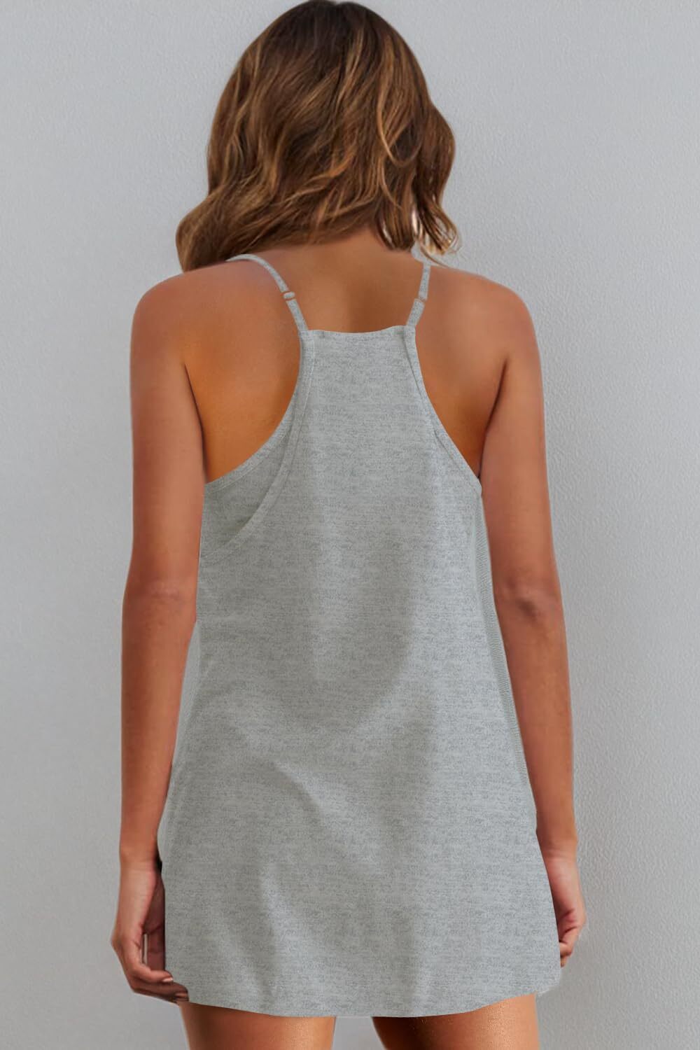 Womens  Sleeveless Mini Dress V Neck Spaghetti Strap Sundress Athletic Short Dress with Pockets-Easy Peezy