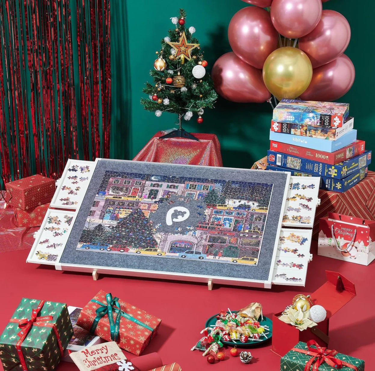 💥Clearance Sale🚀Rotating Puzzle Board with Drawers and Cover.Tilt&Lazy Susan Main image