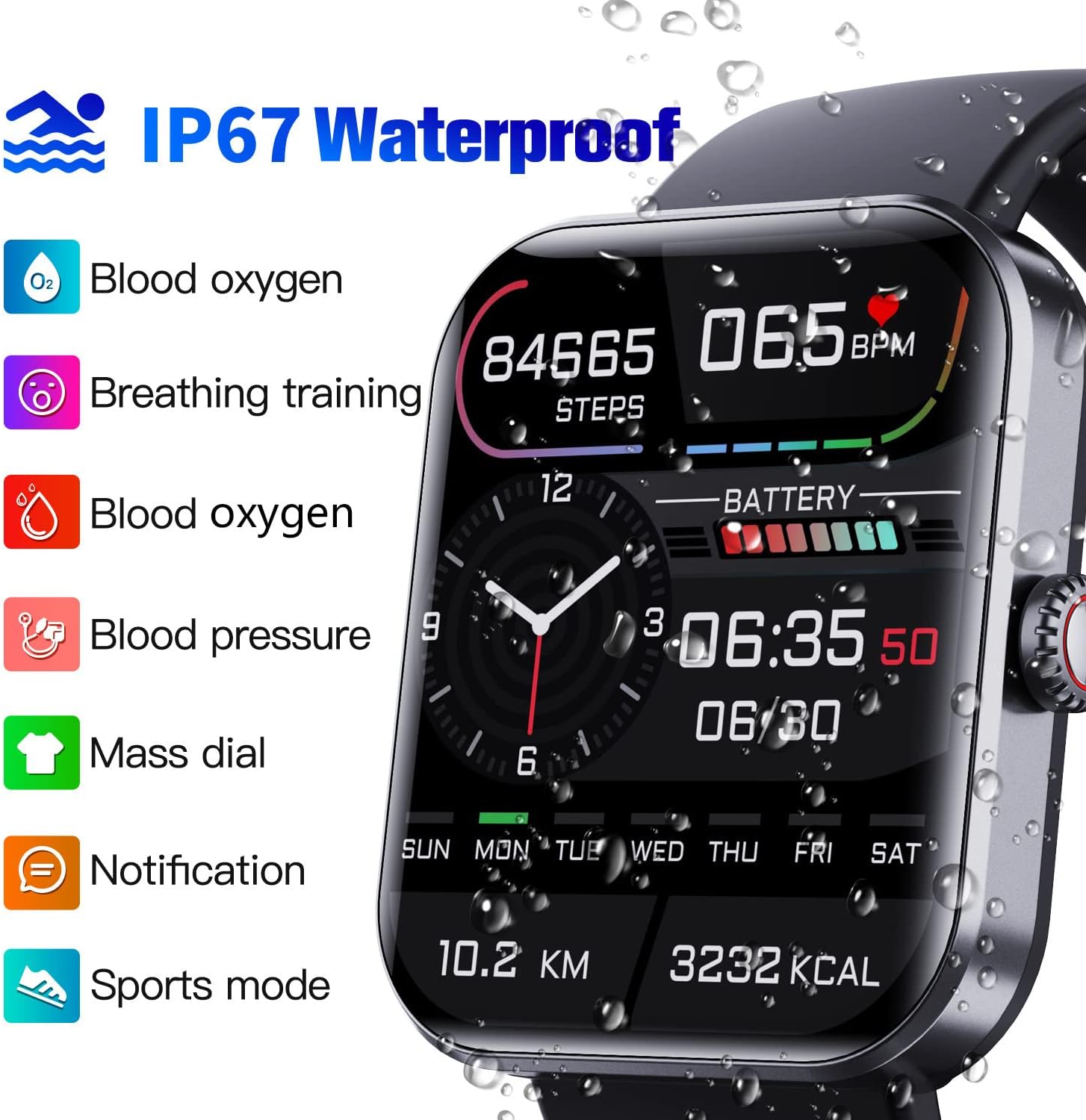 [All day monitoring of heart rate and blood pressure] Bluetooth fashion watch