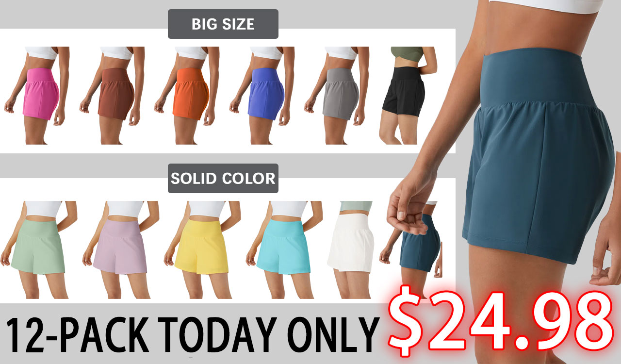 💝Last Day Promotion⚡12 piece ultra high waist back pocket and side hidden pocket 2 in 1 Yoga shorts Main image