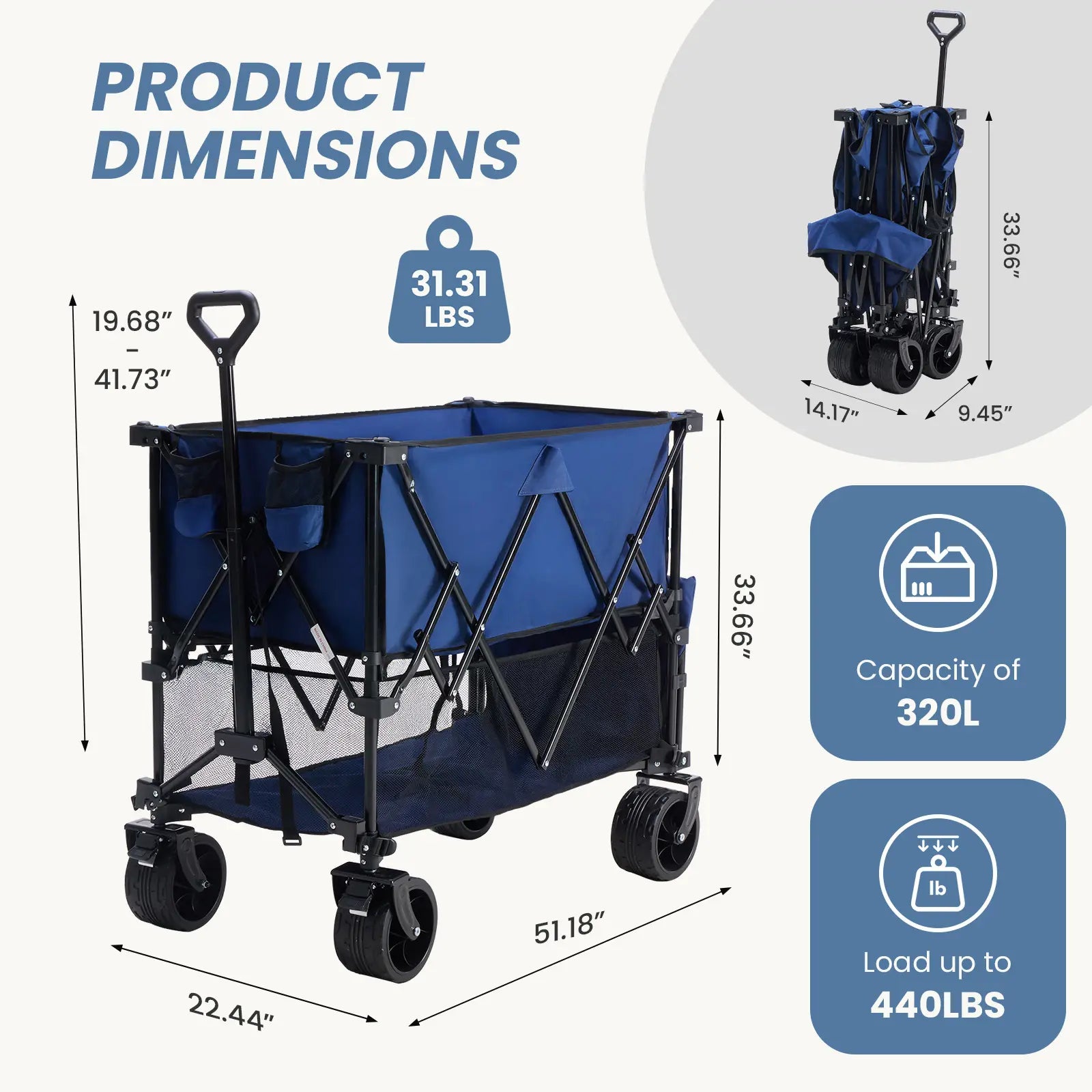💥Clearance Sale💥400L Folding Wagon Cart for Camping and Outdoor Use
