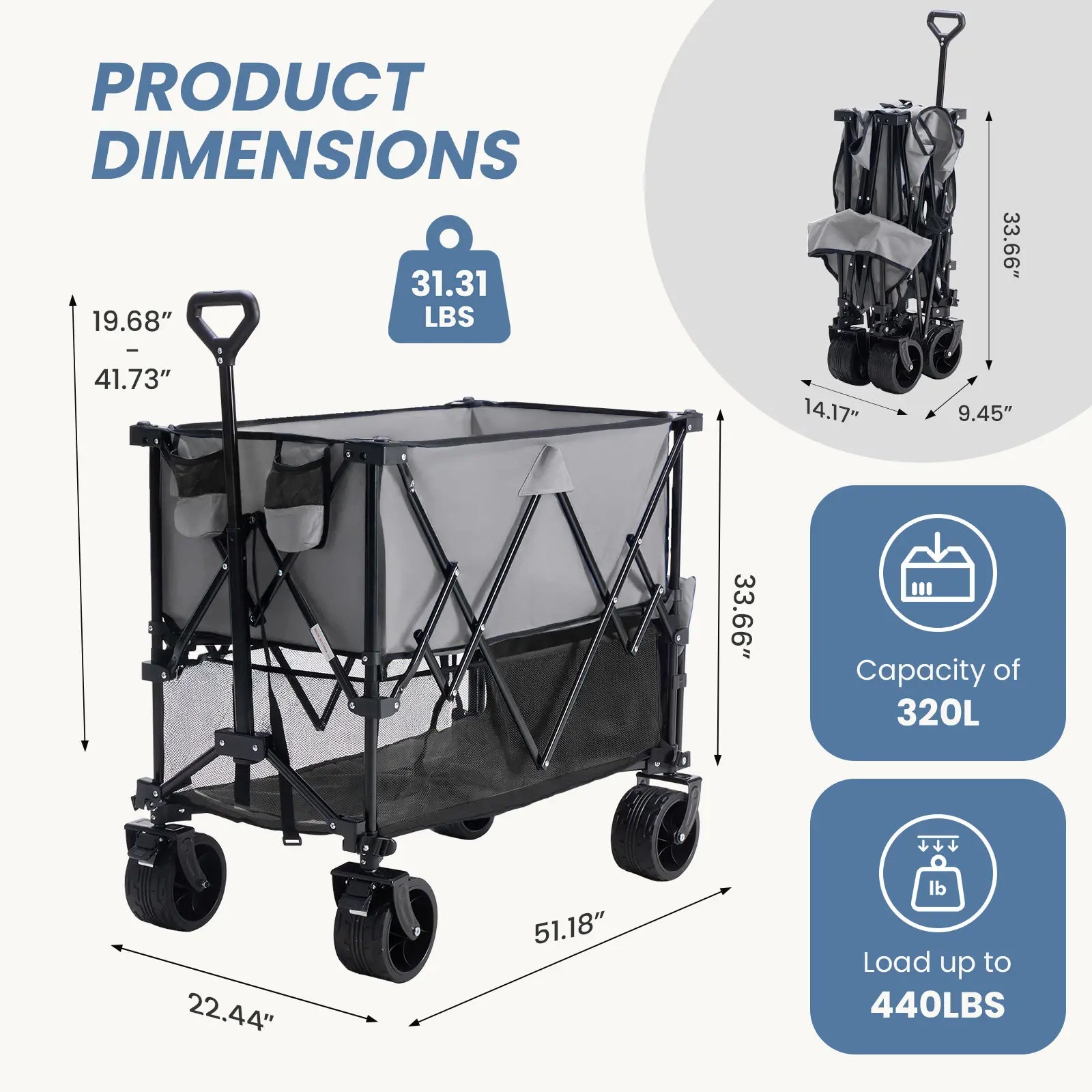 💥Clearance Sale💥400L Folding Wagon Cart for Camping and Outdoor Use