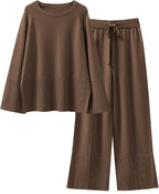 Womens Oversized Knit Sweater Set Wide Leg Pant Cozy Lounge Matching Pajama Sets