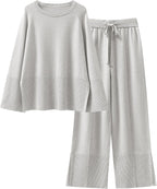 Womens Oversized Knit Sweater Set Wide Leg Pant Cozy Lounge Matching Pajama Sets