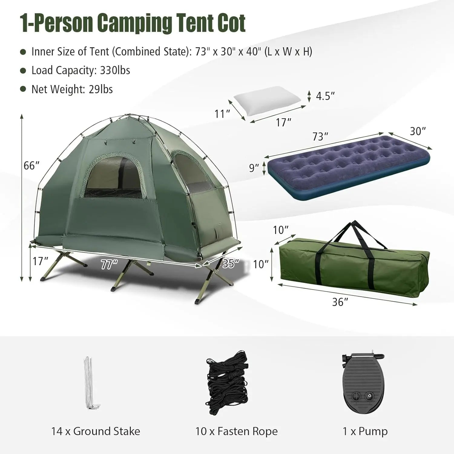 💥Clearance Sale 5-in-1 Camping Tent Cot 🏕️ Air Mattress + Sleeping Bag + Pillow 🛏️ Outdoor Combo Main image