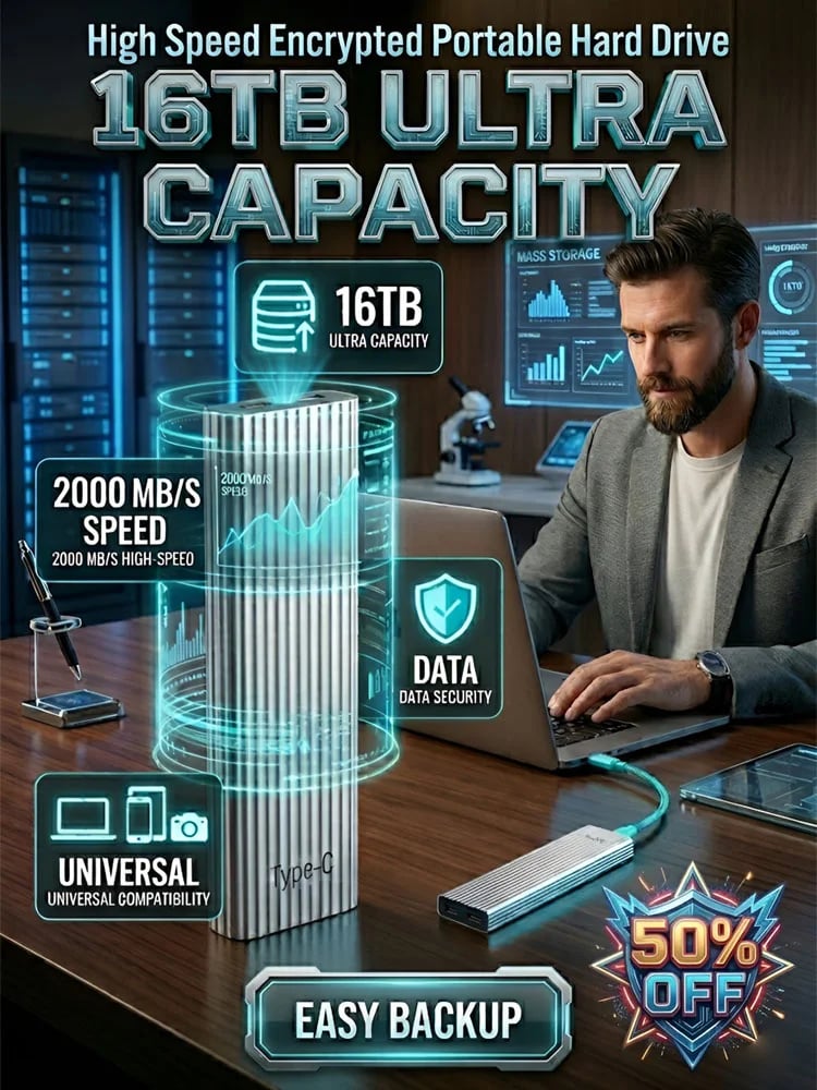 🏆Flash Sale⚡ 50K+ SOLD! Almost Gone-🔥16TB Large-Capacity Type-C Portable Mini SSD Main image