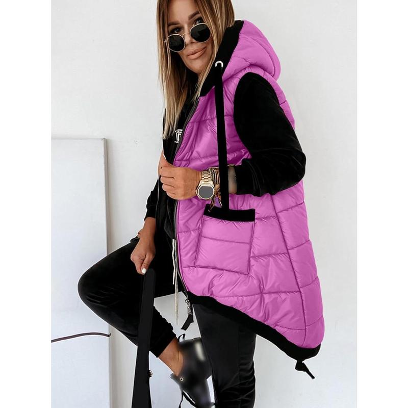 Women's Hooded Puffer Long Vest Lightweight Zipper Up Padded Gilet With Pocket Secondary image