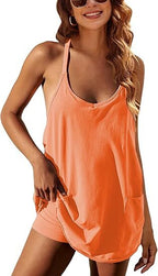 Womens  Sleeveless Mini Dress V Neck Spaghetti Strap Sundress Athletic Short Dress with Pockets-Easy Peezy