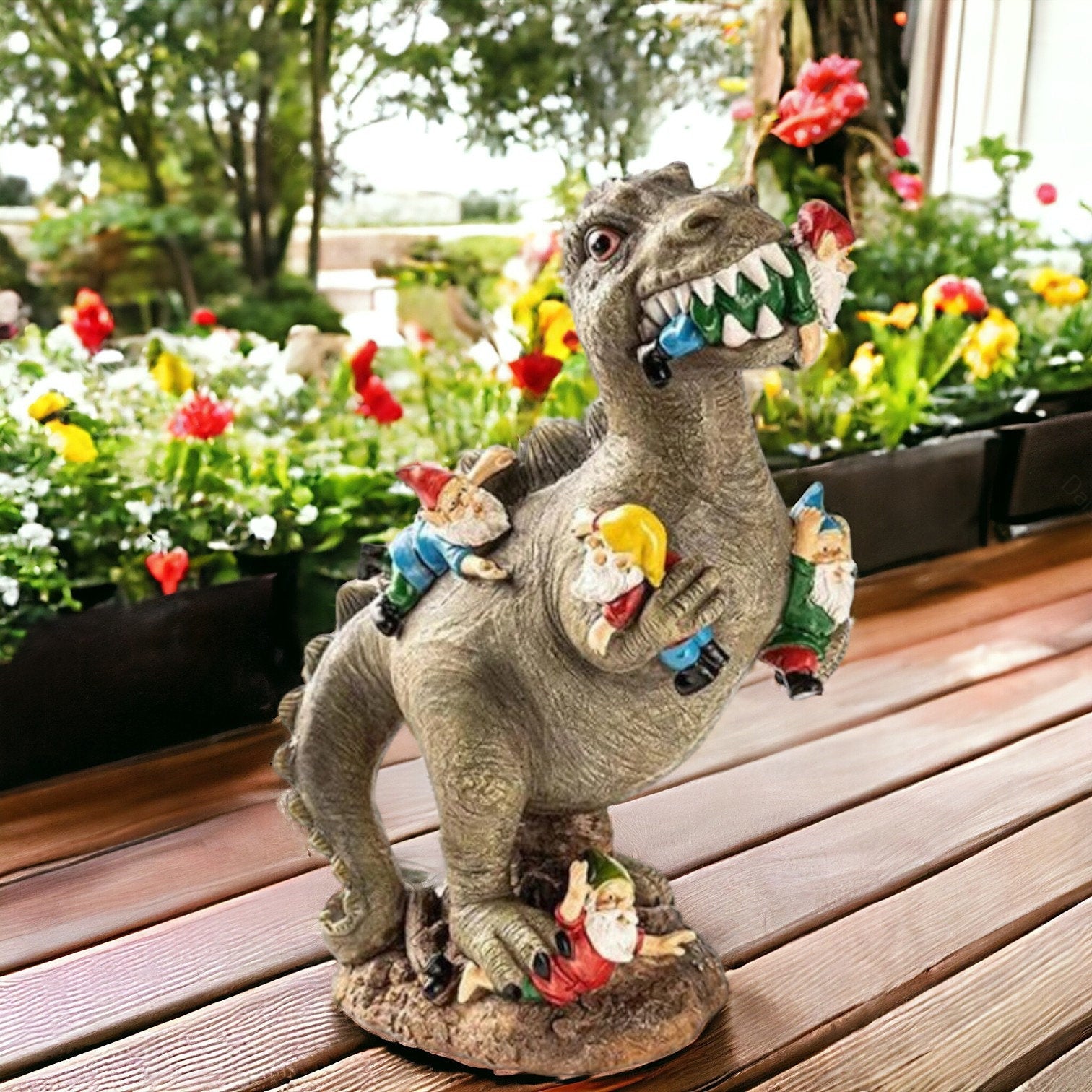 Garden Decor,T.rex Dinosaur Feeding on Gnomes Secondary image