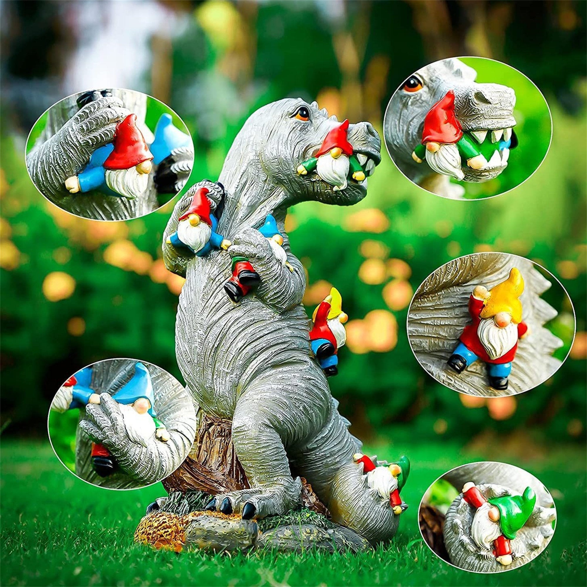 Garden Decor,T.rex Dinosaur Feeding on Gnomes