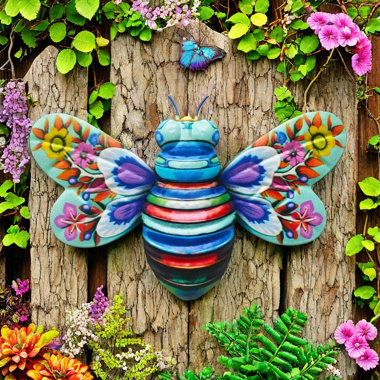 Iron Bee Art Sculpture Hanging Wall Decorations for Garden Secondary image